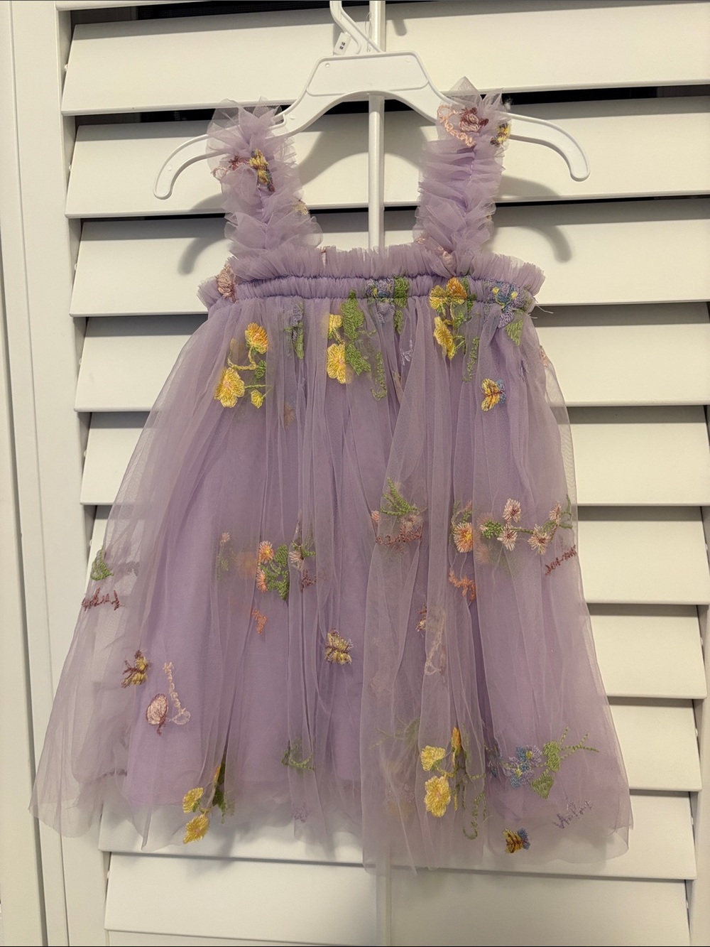Lilac Tulle Floral Embroidered Girls' Dress